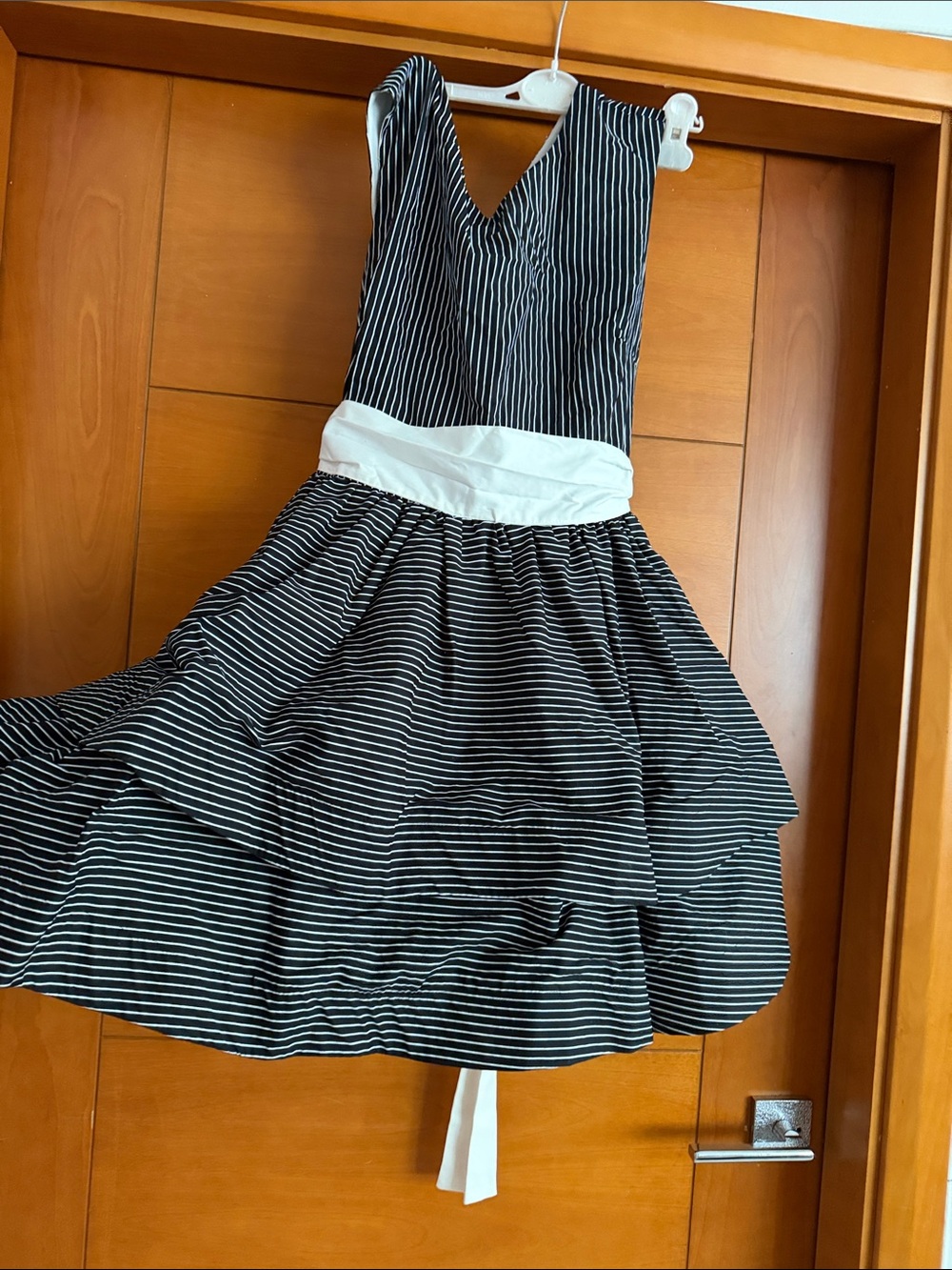 Black and White Striped Kids Dress with White Sash